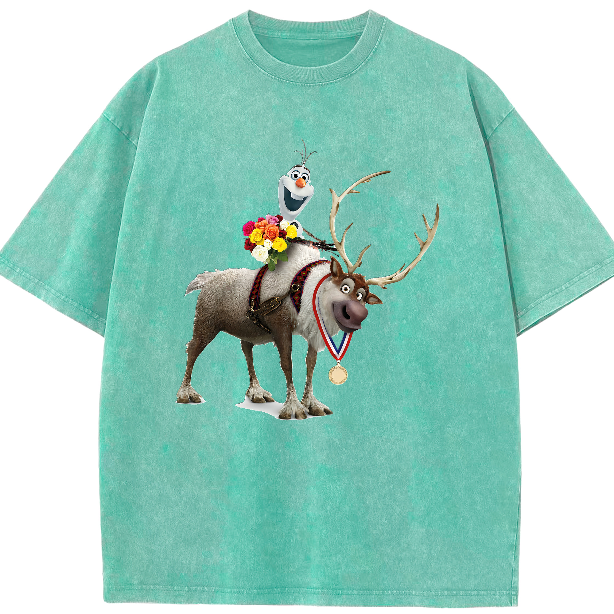 （画像用） アナと雪の女王 アンナ エルサ Frozen Anna Elsa 綿100% ヴィンテージ風 半袖Tシャツ（フロントプリント）